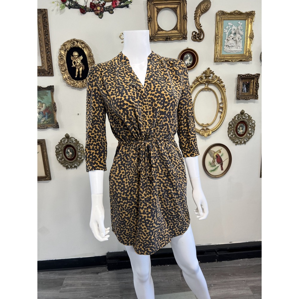 Diane von Furstenberg DVF Silk Leopard Cheetah Print Drawstring Dress Size 2